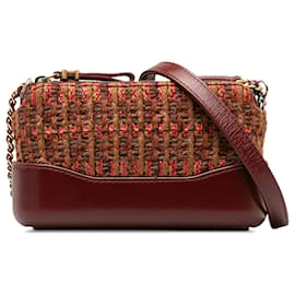 Chanel-Chanel Red Tweed Gabrielle Double Zip Clutch with Chain-Red,Dark red