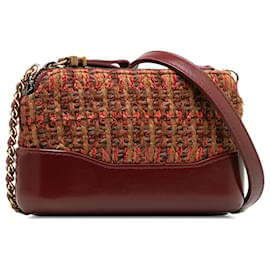 Chanel-Chanel Red Tweed Gabrielle Double Zip Clutch with Chain-Red,Dark red