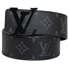 Louis Vuitton-Louis Vuitton Black Monogram Eclipse LV Initiales Reversible Belt-Black