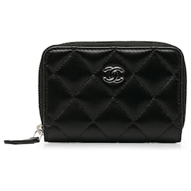 Chanel-Schwarze Chanel-Münztasche aus gestepptem Lammleder-Schwarz