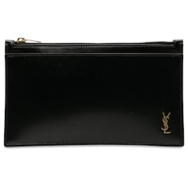 Saint Laurent-Custodia Saint Laurent in pelle nera con monogramma Bill-Nero