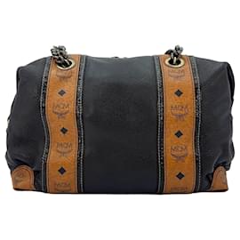MCM-MCM Visteos Leather Handle Bag Shoulder Bag LogoPrint Bag Cognac Dark Brown-Cognac,Dark brown