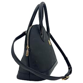 MCM-MCM Vintage Nylon Leather Handbag Bag Shoulder Bag Black Logo Print-Black