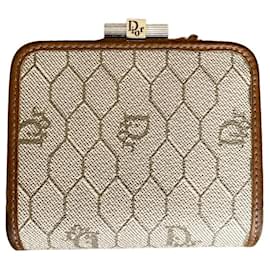 Christian Dior-coin purse 70/80s Christian Dior honeycomb coated canvas and raw and camel leather.-Beige,Camel