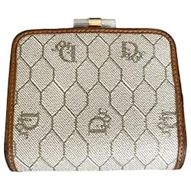 Christian Dior-coin purse 70/80s Christian Dior honeycomb coated canvas and raw and camel leather.-Beige,Camel