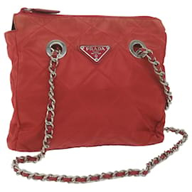 Prada-PRADA Chain Shoulder Bag Nylon Red Auth 64948-Red