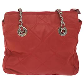 Prada-PRADA Chain Shoulder Bag Nylon Red Auth 64948-Red