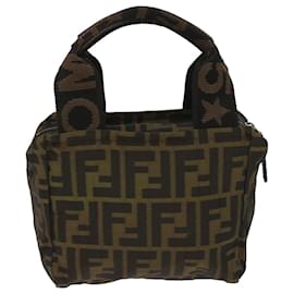 Fendi-FENDI Zucca Canvas Hand Bag Nylon Brown Auth yk10269-Brown