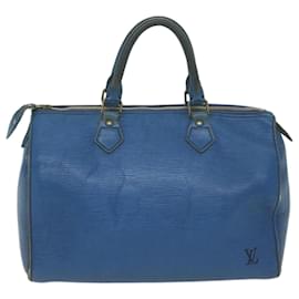 Louis Vuitton-Louis Vuitton Epi Speedy 30 Bolsa de Mão Azul Toledo M43005 Autenticação de LV 65008-Outro