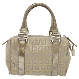 Fendi-FENDI Zucchino Canvas Hand Bag Gold Silver Auth 64797-Silvery,Golden