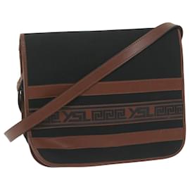 Saint Laurent-SAINT LAURENT Shoulder Bag Canvas Black Brown Auth ep2942-Brown,Black