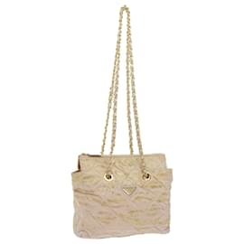 Prada-PRADA Quilted Chain Shoulder Bag Nylon Beige Gold Auth bs11645-Beige,Golden