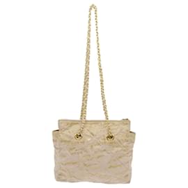 Prada-PRADA Quilted Chain Shoulder Bag Nylon Beige Gold Auth bs11645-Beige,Golden