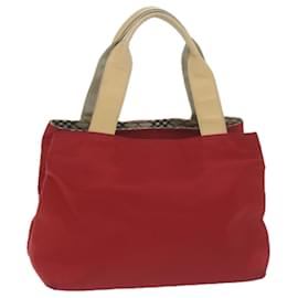 Burberry-BURBERRY Nova Check Hand Bag Nylon Red Beige Auth bs11731-Red,Beige
