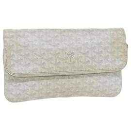 Goyard-GOYARD Herringbone Clutch Bag PVC Leather White Auth ep3016-White