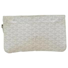 Goyard-GOYARD Herringbone Clutch Bag PVC Leather White Auth ep3016-White