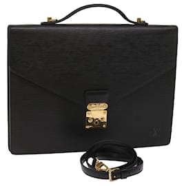 Louis Vuitton-LOUIS VUITTON Epi Porte Documents Bandouliere Briefcase Black M54467 auth 64425-Black