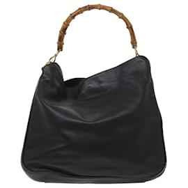 Gucci-GUCCI Bamboo Hand Bag Leather Black Auth ti1493-Black
