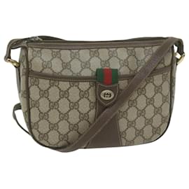 Gucci-GUCCI GG Canvas Web Sherry Line Shoulder Bag PVC Beige Auth th4529-Beige