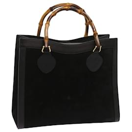 Gucci-GUCCI Bamboo Hand Bag Suede Black 002 1186 0260 Auth ep3069-Black