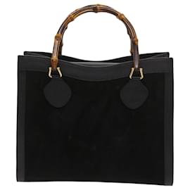 Gucci-GUCCI Bamboo Hand Bag Suede Black 002 1186 0260 Auth ep3069-Black