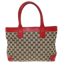 Gucci-GUCCI GG Canvas Tote Bag Beige Red 002 1119 Auth yk10381-Red,Beige