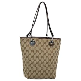 Gucci-GUCCI GG Lona Tote Bag Bege 120840 Ep de autenticação3190-Bege