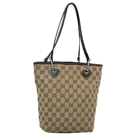 Gucci-Bolso tote de lona con GG de GUCCI Beige 120840 EP de autenticación3190-Beige