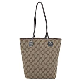 Gucci-GUCCI GG Lona Tote Bag Bege 120840 Ep de autenticação3190-Bege