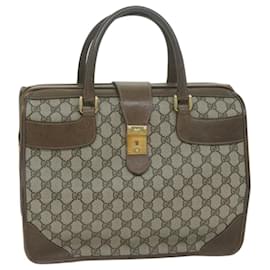 Gucci-GUCCI GG Canvas Hand Bag PVC Beige Brown Auth yk10285-Brown,Beige