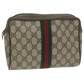 Gucci-GUCCI GG Supreme Web Sherry Line Clutch Bag Beige Rot 56 01 012 Auth ep3084-Rot,Beige
