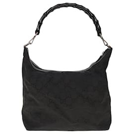 Gucci-GUCCI Bamboo GG Canvas Shoulder Bag Black 000 0833 Auth yk10351-Black