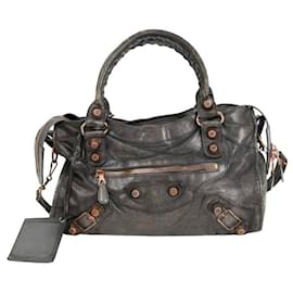 Balenciaga-City leather shoulder strap-Grey