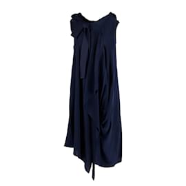 Moschino-Moschino Robe en soie à nœud papillon-Bleu,Bleu Marine