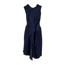 Moschino-Moschino Tie-knot Silk Dress-Blue,Navy blue