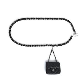 Chanel-Chanel Classique Bag on belt Leather Black OS-Silvery