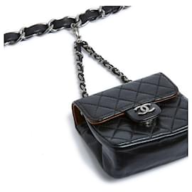 Chanel-Chanel Classique Bag on belt Leather Black OS-Silvery