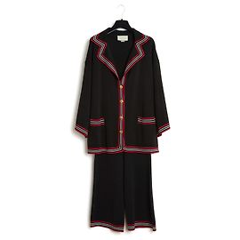 Gucci Alessandro Michele Pre Fall 2019 Schwarzes Strickset aus Seide FR36 38 Schwarz
