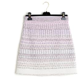 Chanel-Resort 2018 Chanel Shiny Tweed Skirt FR40-Argenté,Blanc,Violet