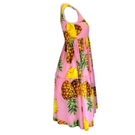Dolce & Gabbana-Dolce & Gabbana Pink Multi Pineapple Printed Sleeveless Cotton Dress-Pink