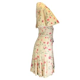 Michael Kors-Coleção Michael Kors Nua / Vestido em crepe com estampa floral e cinto em jacarandá-Bege