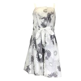 Marc Jacobs-Marc Jacobs White / Grey Multi Floral Printed Sleeveless Cotton Dress-Grey