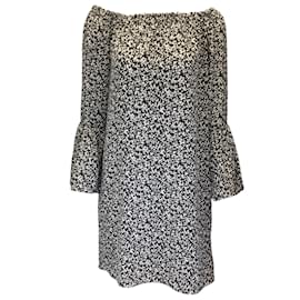 Michael Kors-Michael Kors Collection Black / White Resort 2018 Floral Silk Georgette Off-the-Shoulder Dress-Black