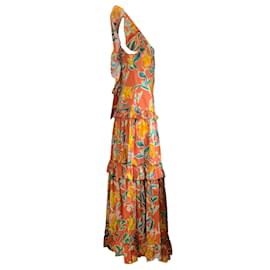 Autre Marque-La linedJ Orangefarbenes Scarlett-Kleid aus Baumwollpopeline mit Lilien-Print-Mehrfarben