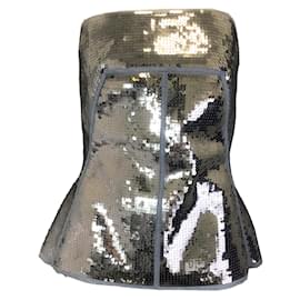 Rick Owens-Rick Owens Silver Metallic 2022 Sequin Embellished Strapless Bustier Top-Silvery