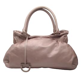 Salvatore Ferragamo-Salvatore Ferragamo Pink Metallic Gancini Leather Handbag-Pink