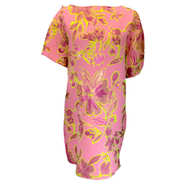 Prabal Gurung-Prabal Gurung Flaming Pink Multi Metallic Seiden-Jacquard-Kleid-Pink