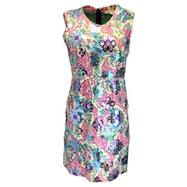 Marc Jacobs-Marc Jacobs Multicolored Sequined Floral Printed Sleeveless Linen Dress-Multiple colors