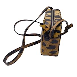 Balenciaga-Balenciaga Tan / Bolso cámara pequeño con estampado de leopardo negro-Camello