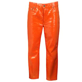 Ralph Lauren Collection-Colección Ralph Lauren Pantalones naranjas con cinco bolsillos y lentejuelas-Naranja